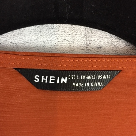 Shein Blouse Top Sz Large Elastic Waist Balloon Sleeves Flare Hem Burnt Orange - Picture 7 of 12